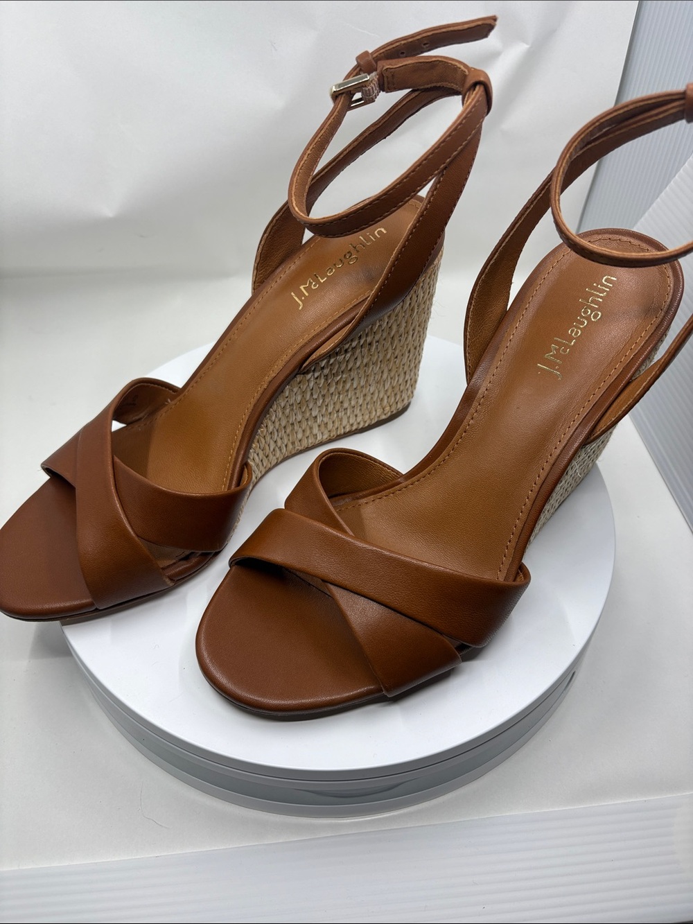Neutral Brown Wedge Sandals with Ankle Strap